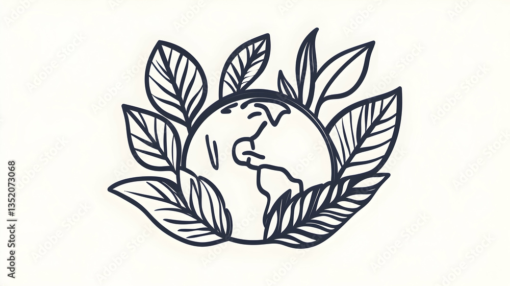 Fototapeta premium Earth surrounded by leaves, environmental conservation illustration, website banner design