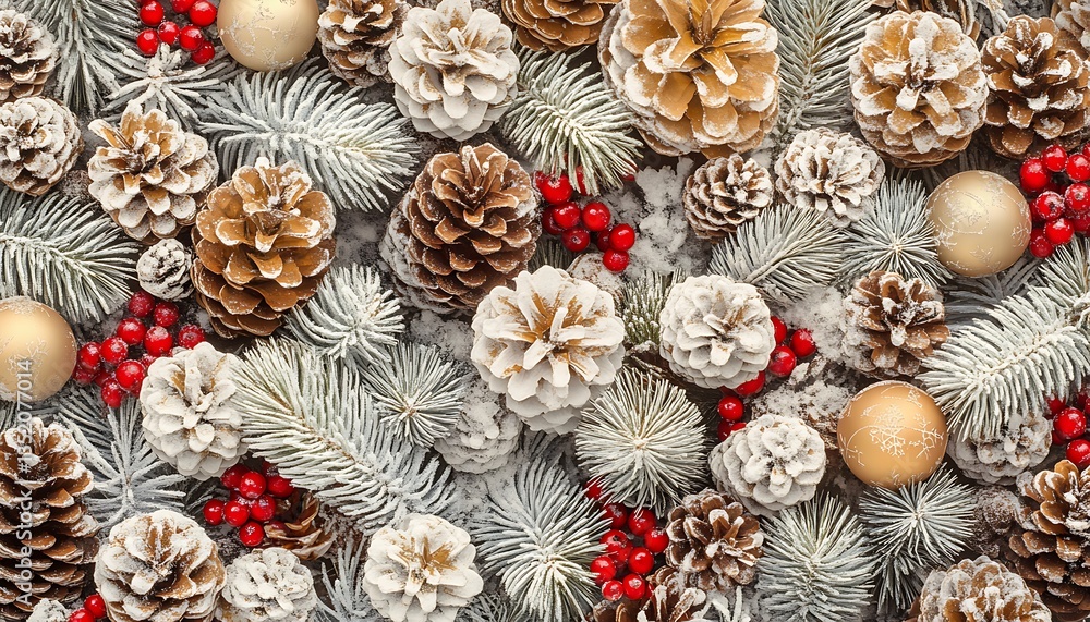 Fototapeta premium A festive arrangement of holiday decorations with a seasonal theme