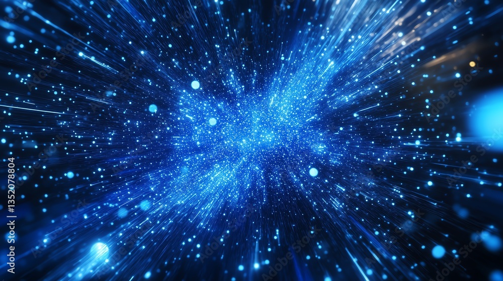Naklejka premium Vivid Blue Digital Network: Streaming Data Particles for Fast Digital Communication and IT Advancement