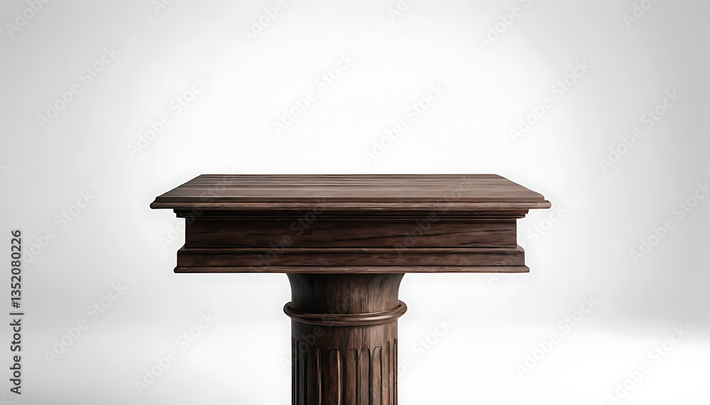 Wooden pedestal table against a white background ideal for product display Wooden pedestal table against a white background ideal for product display