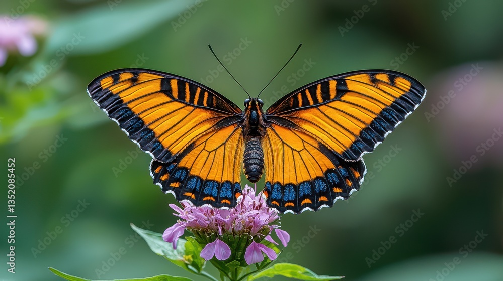 An orange butterfly with patterned wings, antennae, and vibrant petals floats in nature, near a blossoming flower, a beautiful insect. An orange butterfly with patterned wings, antennae, and vibrant petals floats in nature, near a blossoming flower, a beautiful insect.