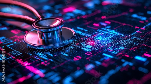 Wallpaper Mural Stethoscope on digital health technology circuit board. Torontodigital.ca