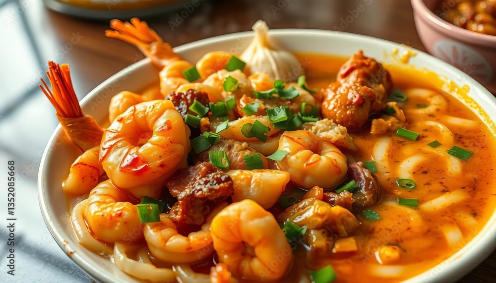 Stir-fried prawns, crispy wontons, roast pork, char siu, prawn curry, shredded beef soup, wontons, savory Stir-fried prawns, crispy wontons, roast pork, char siu, prawn curry, shredded beef soup, wontons, savory