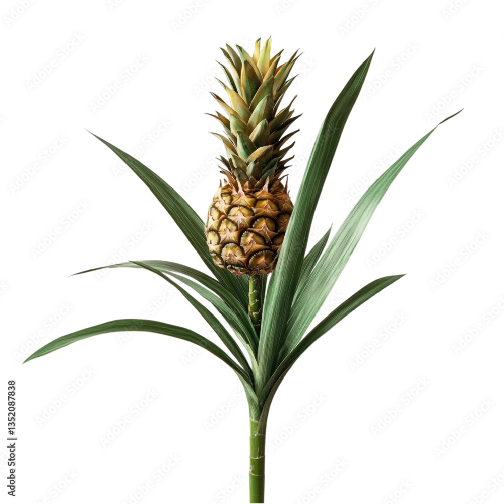 Fototapeta premium Pineapple plant vibrant green leaves tropical fruit botanical art