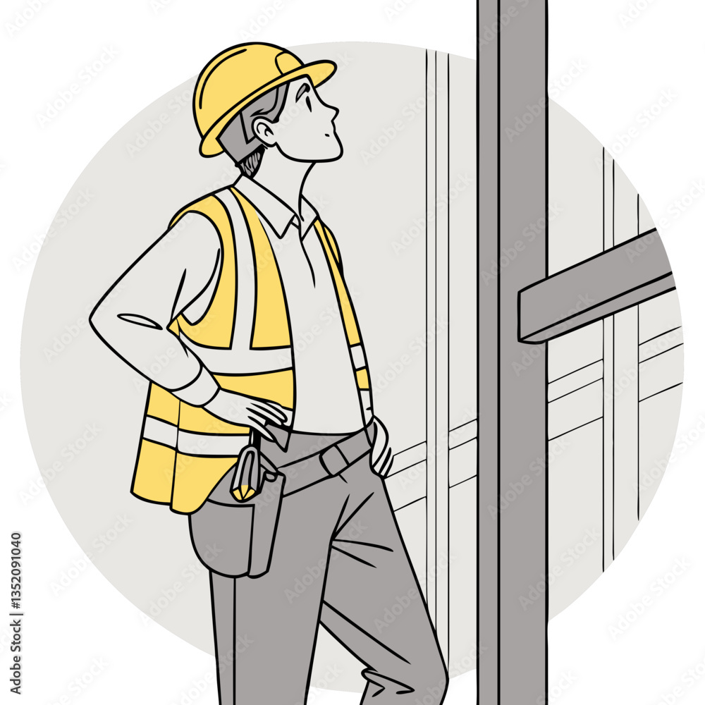 Illustration of Construction Worker in Safety Gear Illustration of Construction Worker in Safety Gear