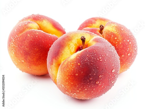 Fresh Peaches with Water Droplets on White Background for Healthy Eating