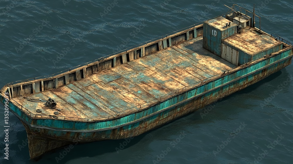 Photorealistic High-Resolution Image of a Rusty Cargo Ship on Water Photorealistic High-Resolution Image of a Rusty Cargo Ship on Water