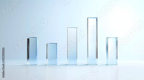 Sleek Transparent Glass Bar Chart Floating on Minimal Platform   3D Rendered Modern Data Visualization Infographic for Business Finance and Technology
