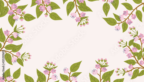 Wallpaper Mural Beautiful cherry blossom branches pattern frame. Spring greeting card, postcard, invitation template, etc. Torontodigital.ca