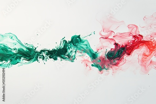Abstract artwork showcasing green and red colors blending in a flowing dynamic composition