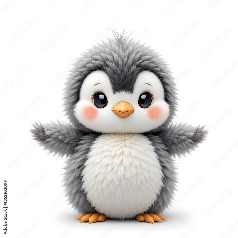 Adorable 3D Rendered Baby Penguin: Fluffy, Cute, and Welcoming Adorable 3D Rendered Baby Penguin: Fluffy, Cute, and Welcoming