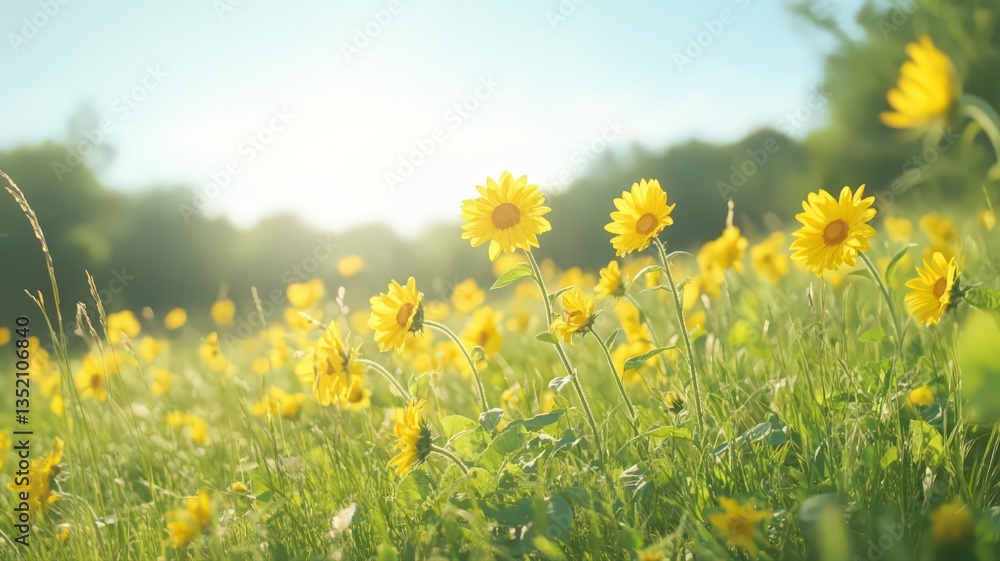 Sunlit Yellow Wildflower Field in Soft Focus Sunlit Yellow Wildflower Field in Soft Focus