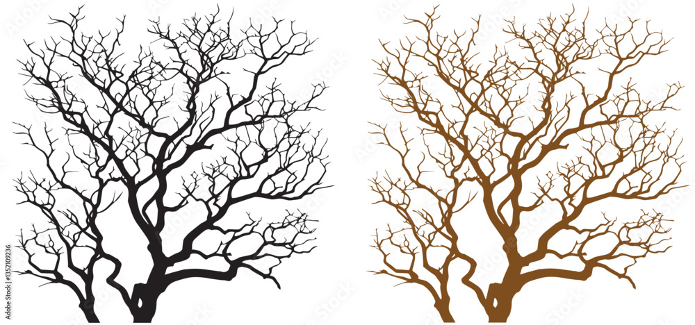 Obraz premium Minimal naked tree vector branches silhouette Dead tree isolated on white background vector illustrator 