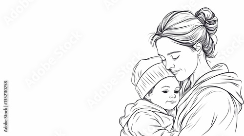 Loving mother embracing her baby, tender moment, peaceful home background, ideal for Mother's Day cards