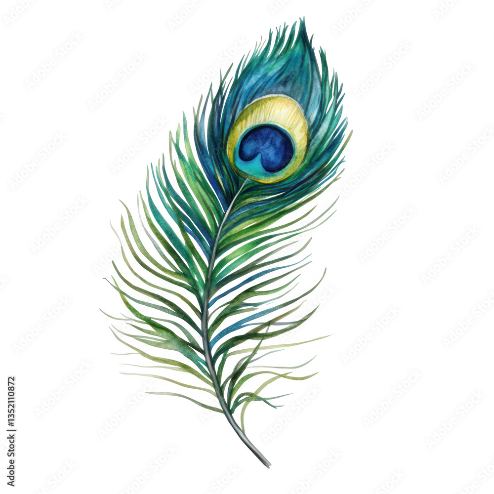 Obraz premium beautifully detailed peacock feather showcasing vibrant colors of blue green and yellow emphasizing its intricate patterns and natural beauty