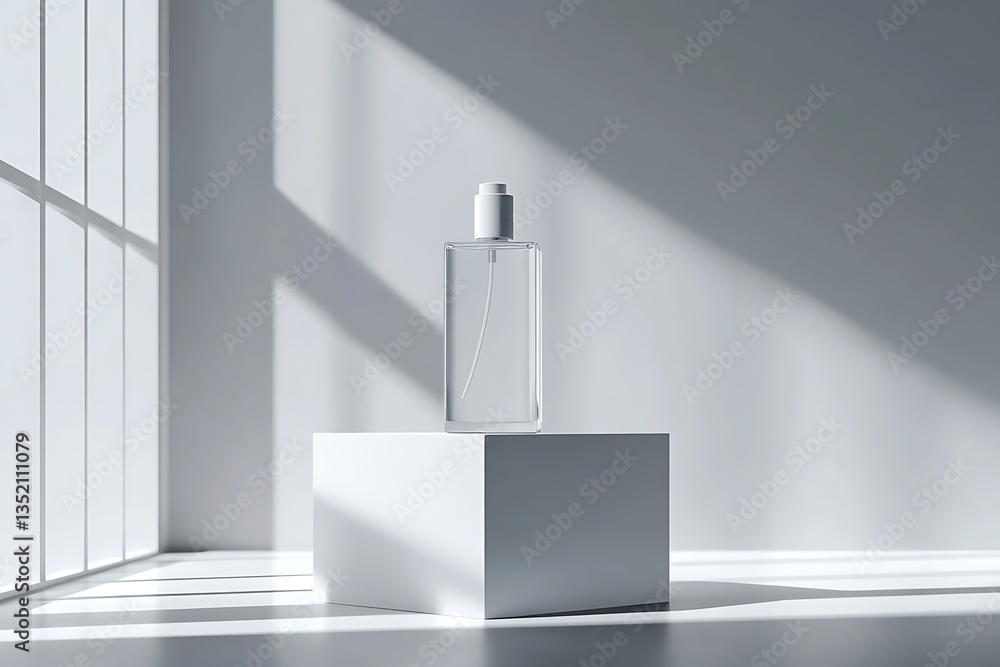Modern Minimalist Product Display with Clear Bottle Modern Minimalist Product Display with Clear Bottle