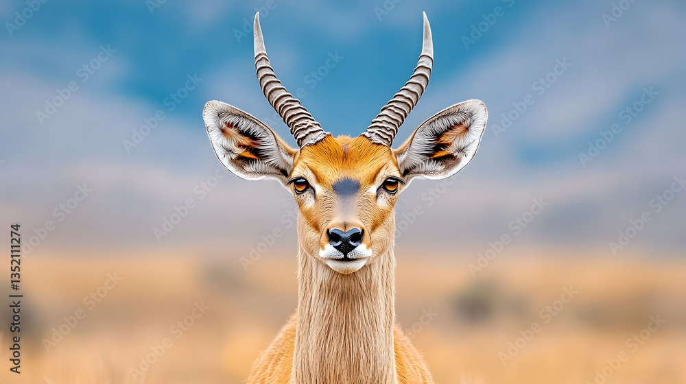 Fototapeta premium Majestic antelope stares, African savanna, blurred background, wildlife photography