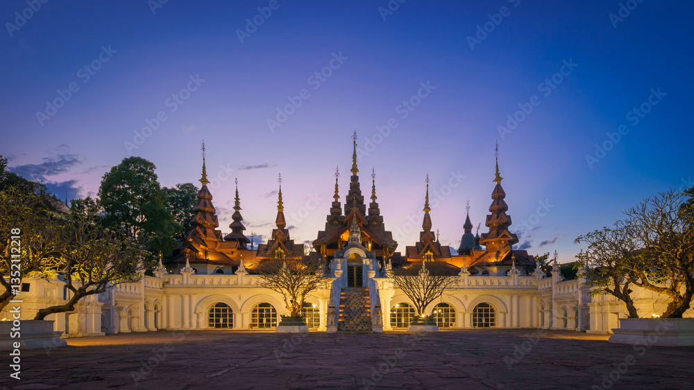 Naklejka premium The Dhara Dhevi a luxurious traditional Ancient Lanna Architecture is a famous place and travel attraction for ancient building exterior of Chiang Mai, Northern Thailand.