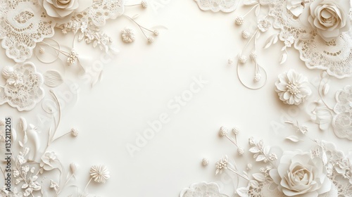White paper flowers, elegant arrangement, artistic, flat lay
