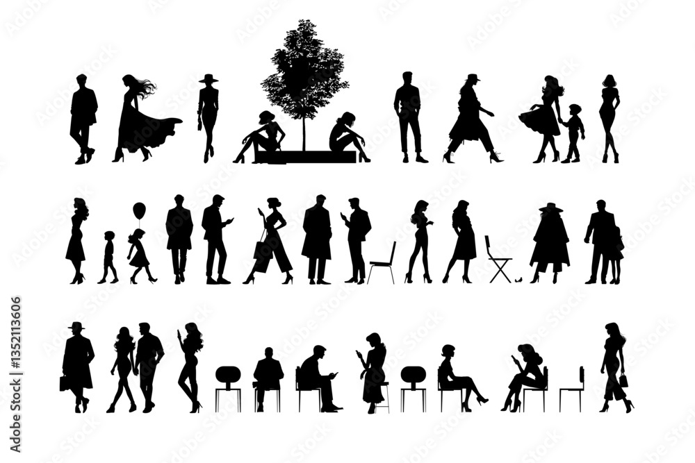 Fototapeta premium People Silhouette Architectural Figures