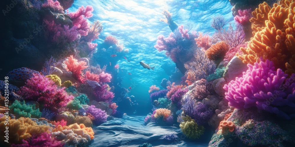 Naklejka premium Vivid underwater ocean scene with colorful coral formations and fish