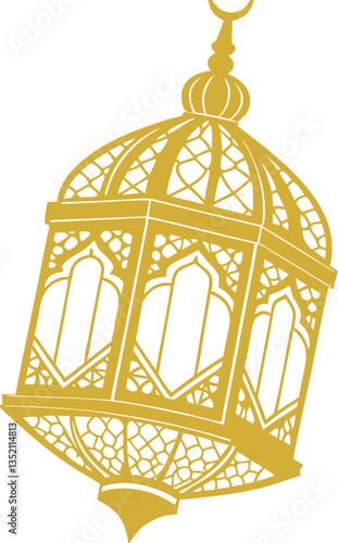 A golden Islamic Arabic style lantern icon with transparent background.