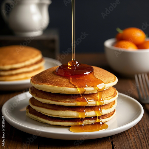 Wallpaper Mural Fluffy Pancakes Stacked with Drizzling Maple Syrup Torontodigital.ca