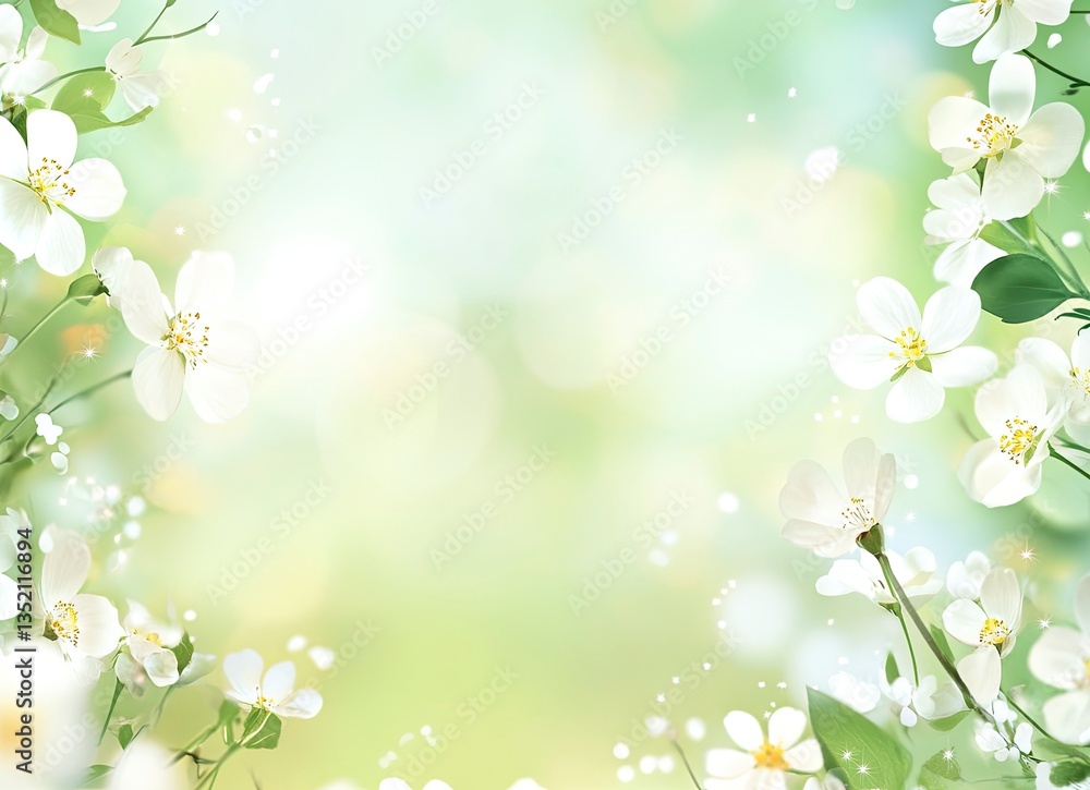 White Blossom Floral Arrangement on Light Green Background for Springtime Decor White Blossom Floral Arrangement on Light Green Background for Springtime Decor