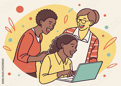 A happy and smiling young man. A happy event. Color. Line drawing illustration. Vector.
