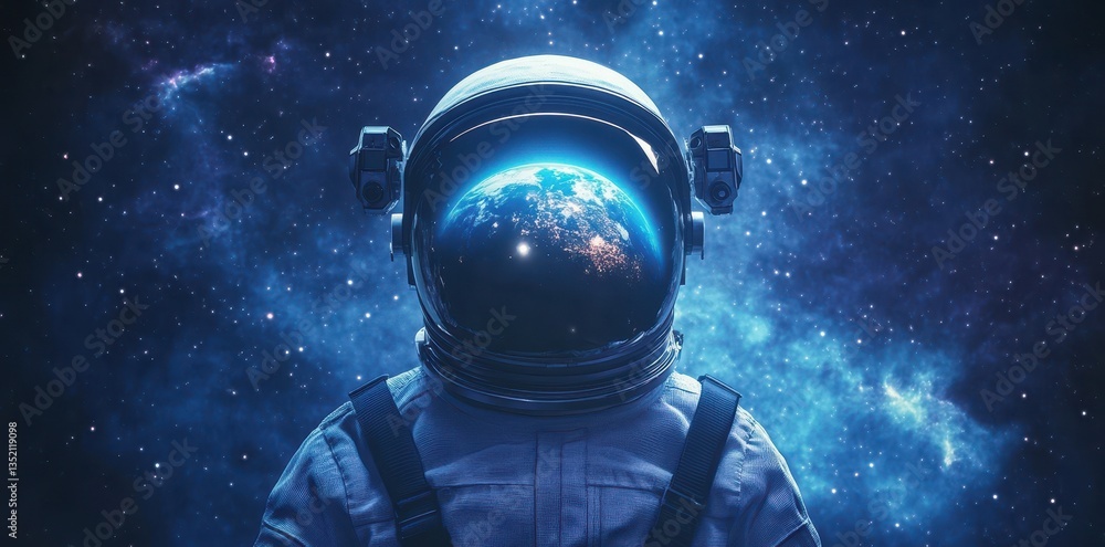 An astronaut in a space suit with planet reflection in helmet An astronaut in a space suit with planet reflection in helmet