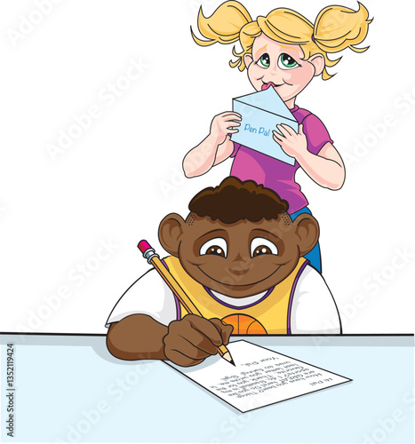 Vector illustration of Pen Pal friends