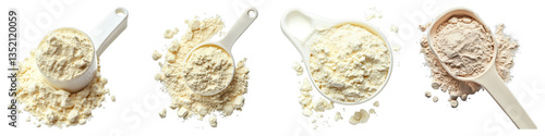 A scoop of whey protein powder isolated on transparent background. PNG , Set of