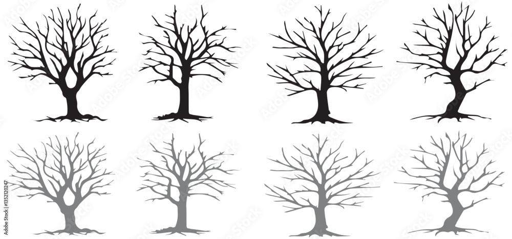 Obraz premium tree silhouettes vector illustration, perfect for nature, park, and landscape themes. Oak Tree Silhouette vector