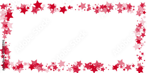 Red stars confetti decoration. Frame from falling sparklers. Design element. Special effect on transparent background.