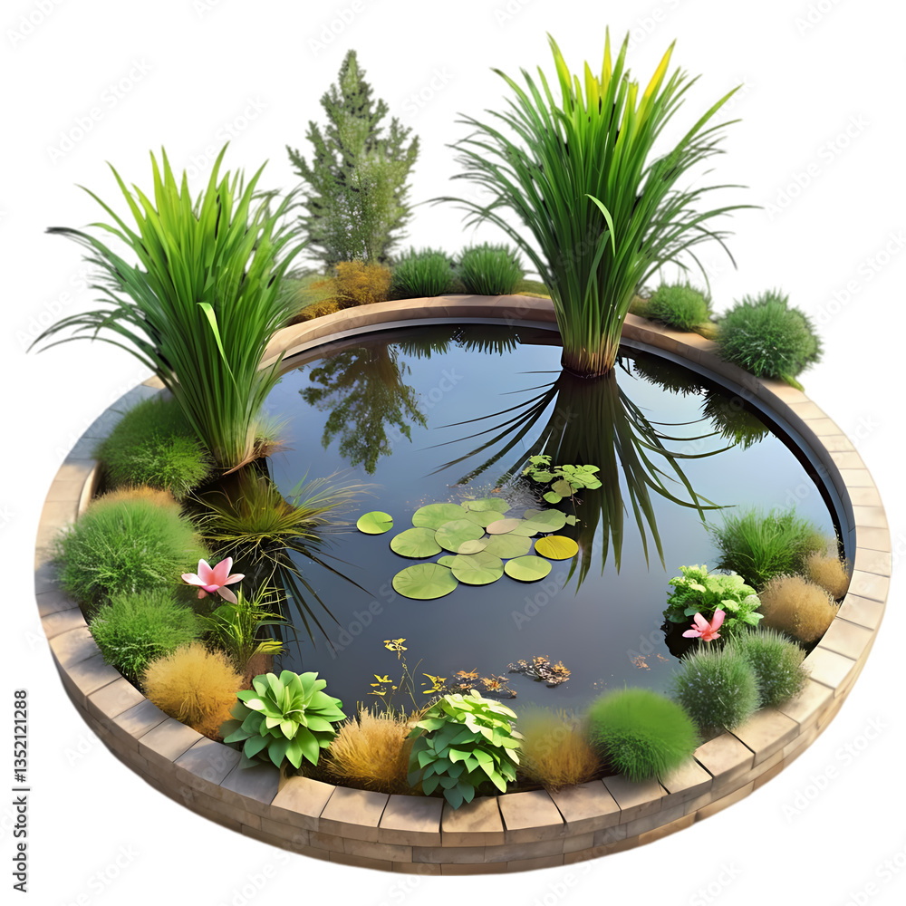 Obraz premium Circular Garden Pond Design isolated on transparent background