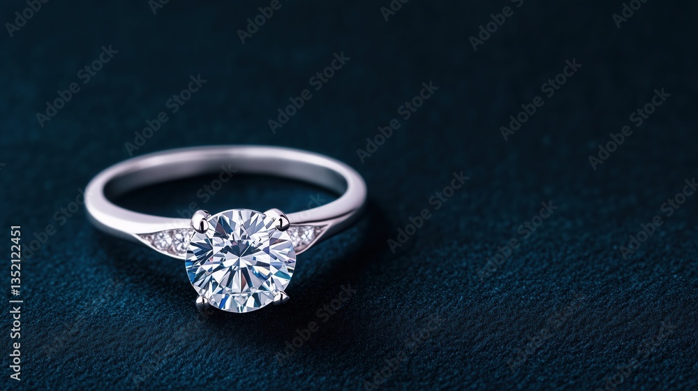 A luxurious diamond engagement ring set on a rich black dark blue background. The sparkling gemstones catch the light, creating a high-end and elegant composition. A luxurious diamond engagement ring set on a rich black dark blue background. The sparkling gemstones catch the light, creating a high-end and elegant composition.