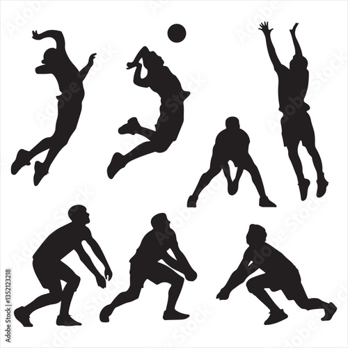 set of vector various volleyball player silhouettes	