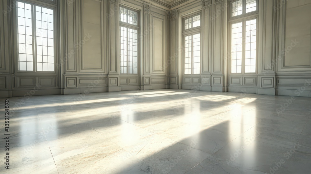 Sunlit Empty Room with Classical Architectural Details Sunlit Empty Room with Classical Architectural Details