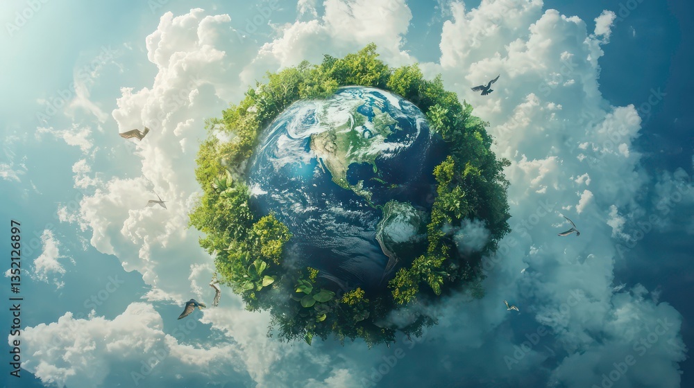 Earth surrounded by nature in clouds. Environmental concept Earth surrounded by nature in clouds. Environmental concept