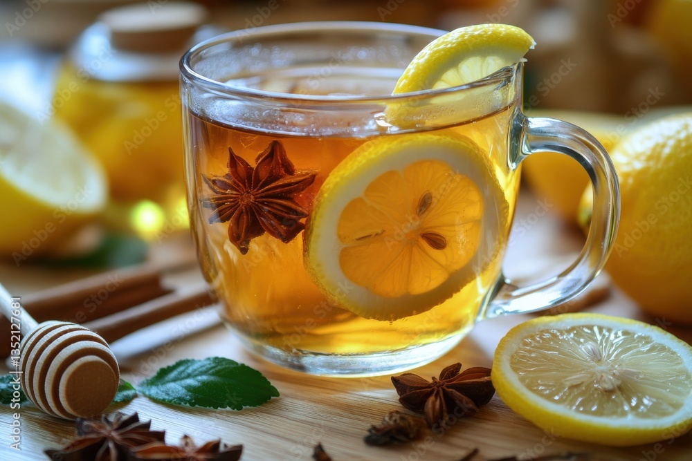 A mug of herbal tea with honey A mug of herbal tea with honey