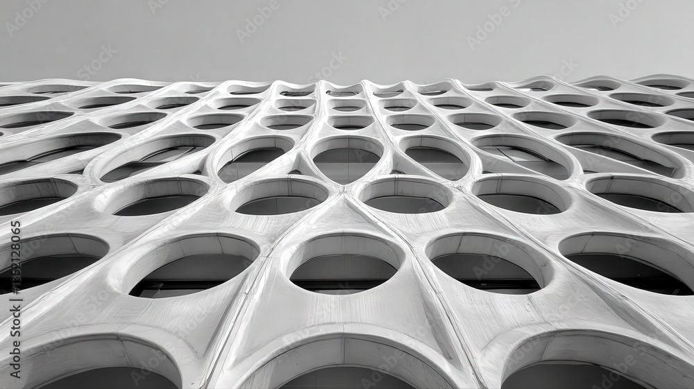 Abstract Building Facade: Textured Oval Pattern in Black and White