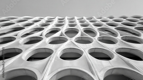 Obraz na płótnie Abstract Building Facade: Textured Oval Pattern in Black and White w salonie