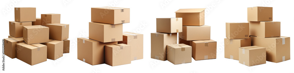 Cardboard boxes isolated on transparent background. PNG , Set of Cardboard boxes isolated on transparent background. PNG , Set of