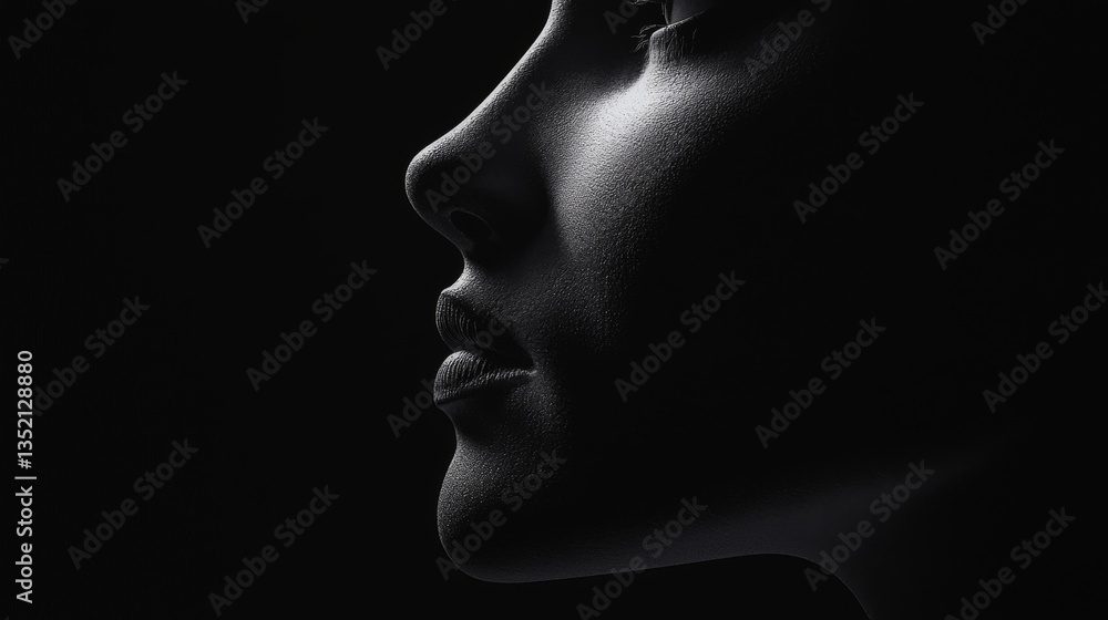Profile silhouette in dramatic lighting. Profile silhouette in dramatic lighting.