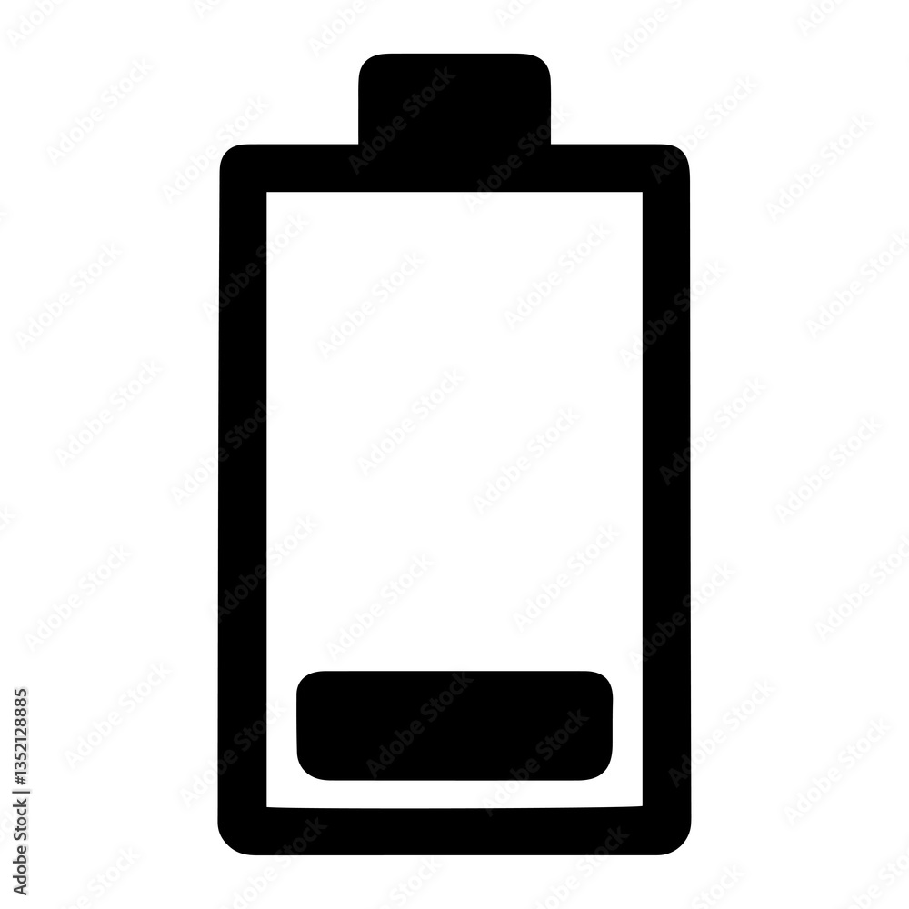 Low battery icon. Symbol of power depletion, technology, and energy. A digital graphic, simple illustration representing power source and low charge concept, indicating imminent shutdown or recharge Low battery icon. Symbol of power depletion, technology, and energy. A digital graphic, simple illustration representing power source and low charge concept, indicating imminent shutdown or recharge