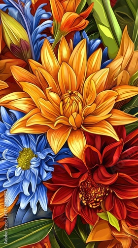 Wallpaper Mural An artistic illustration showcasing a vibrant collection of colorful floral blooms Torontodigital.ca