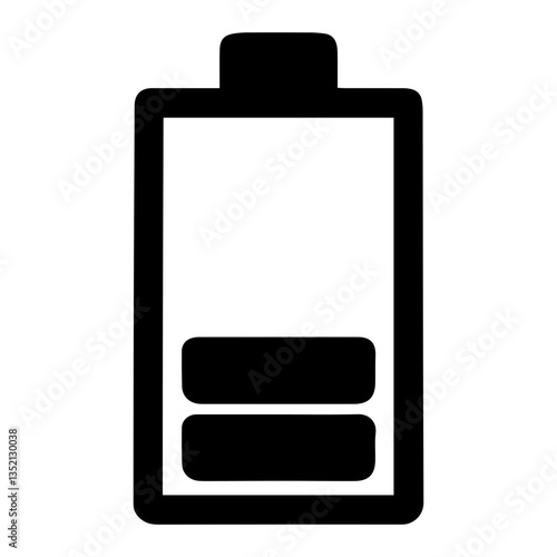 Battery icon with two-bar charge level. Symbol of partial power, technology, and energy. A digital graphic, simple illustration representing power source and moderate charge concept, indicating mid
