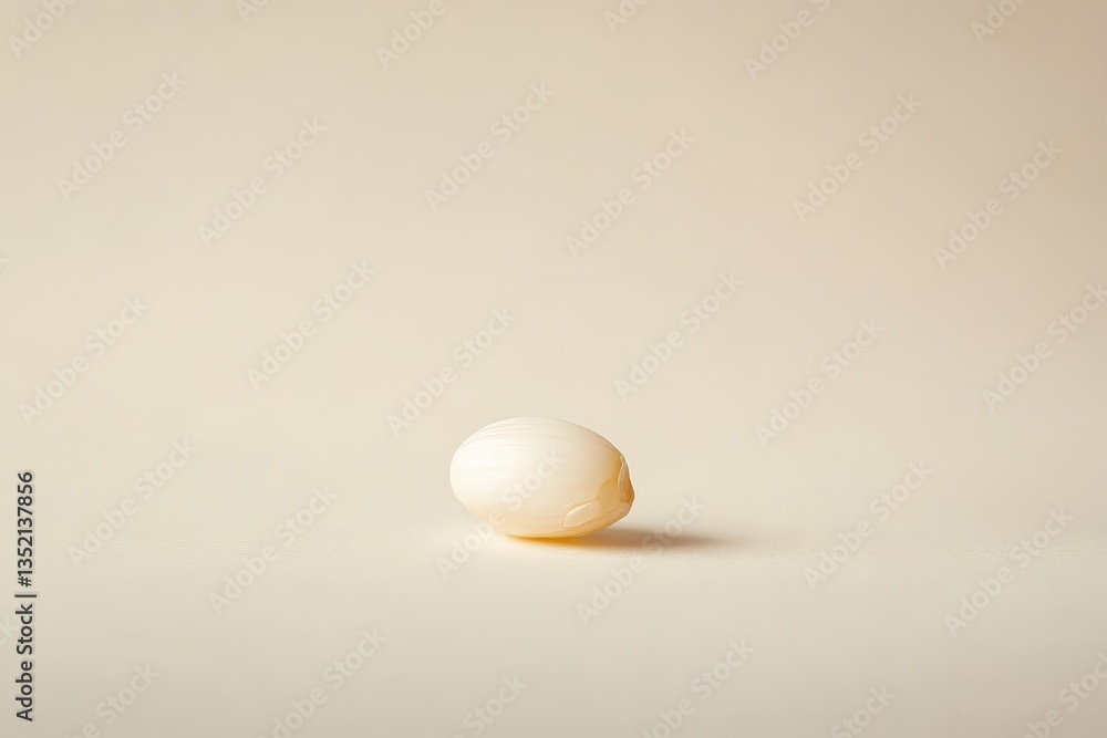 A single white egg shaped object rests on the surface A single white egg shaped object rests on the surface