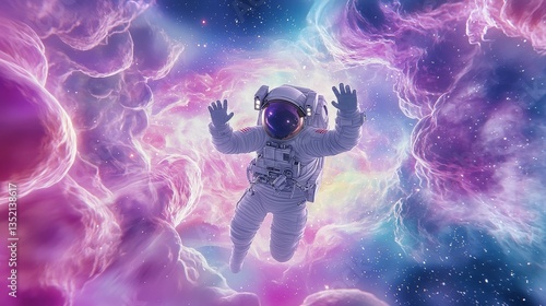 Astronaut training in gigapixel art cosmic space watercolor painting surreal environment dynamic viewpoint