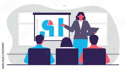 An Indian woman speaking to an audience at a corporate seminar. She is confident in her presentation, using gestures and eye contact.
